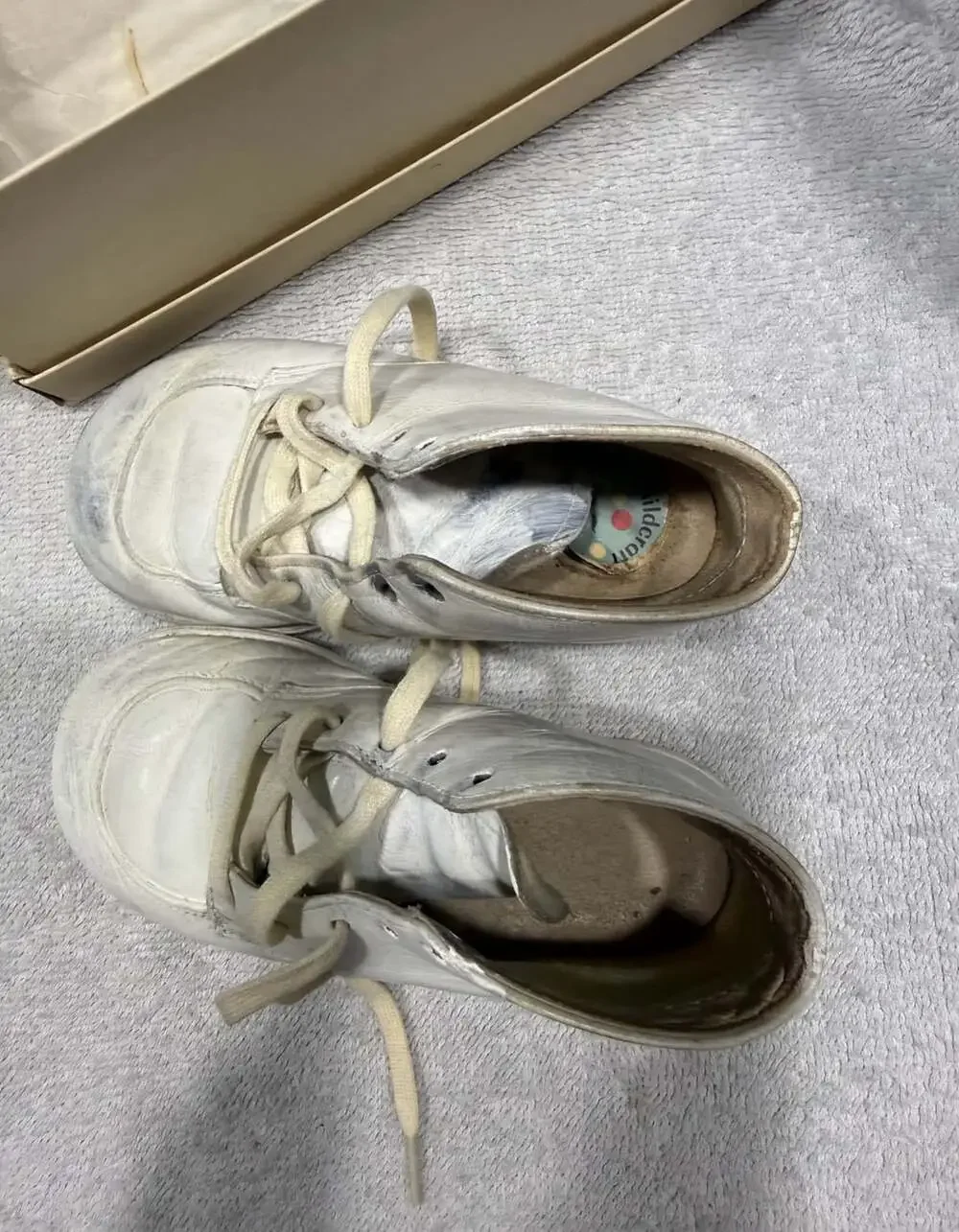 Childcraft Vintage White Leather Baby Shoes In Box